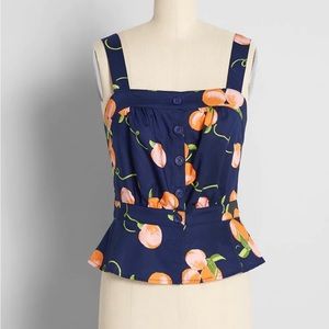 NWT Modcloth Womens Navy Blue Practice What You Peach Peplum Tank Top Size S